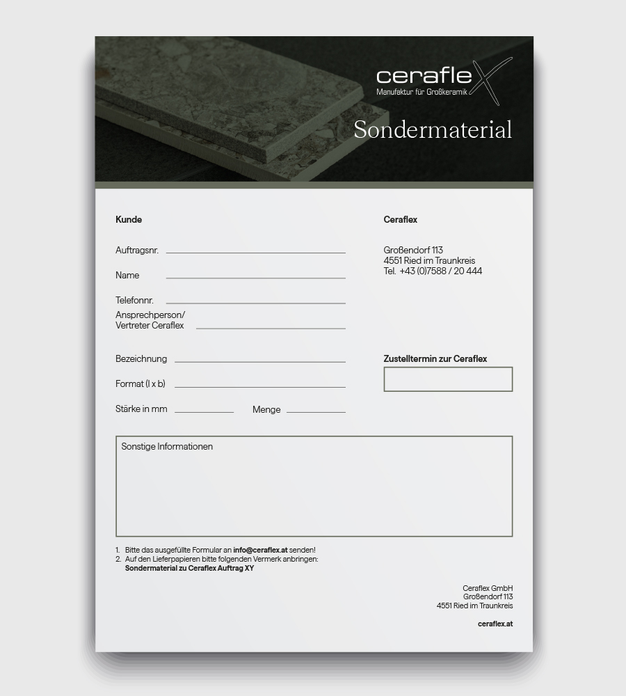 Sondermaterial / beigestelltes Material